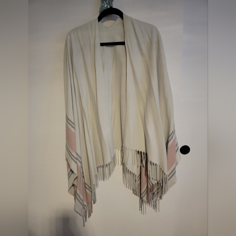 Wrap, Poncho no brand, one size. Cream with pink & dark gray (blackish) stripes